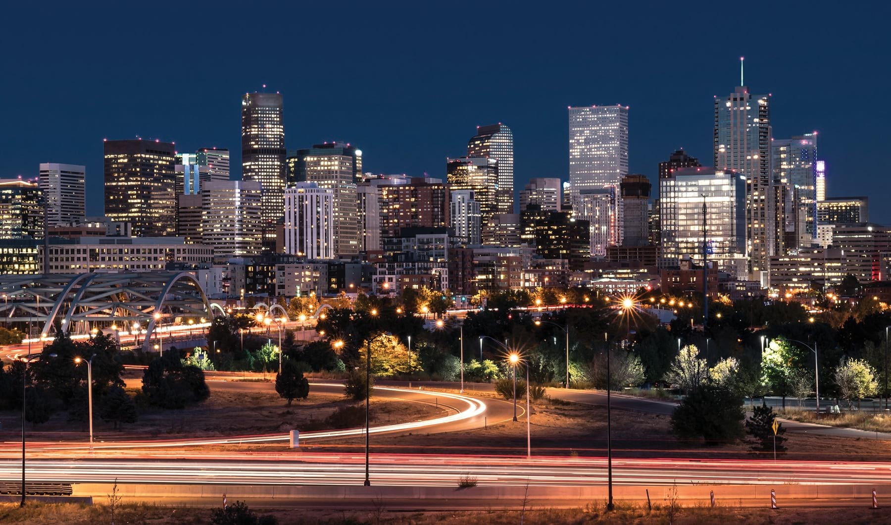 Denver city skyline at night